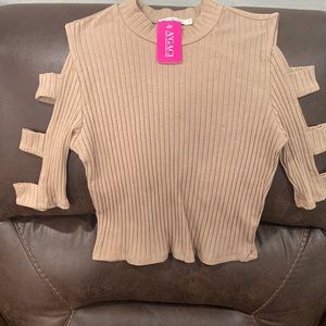 Tan crop top with cut outs in sleeves size large